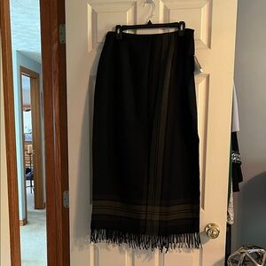 Valerie Stevens Black w Green Stripe Pencil Skirt with Fringe